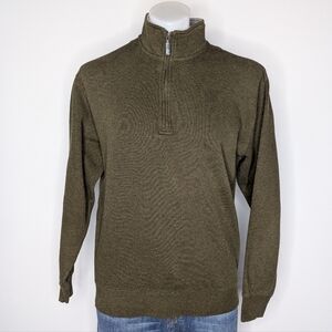 Orvis Olive Green Brown 1/4 Zip Pullover Cotton Sweatshirt M
